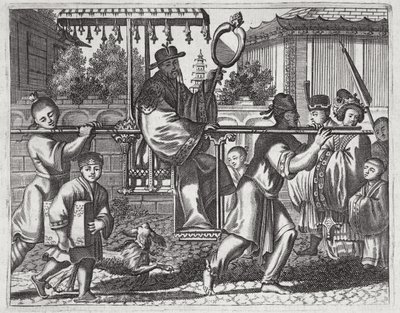 Sedan Sandalyede Bir Mandarin, Çin Büyükelçiliği açıklamasından bir çizim, 1690 by English School