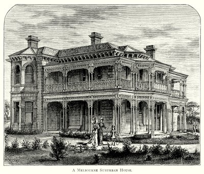 Bir Melbourne Banliyö Evi (gravür) by English School