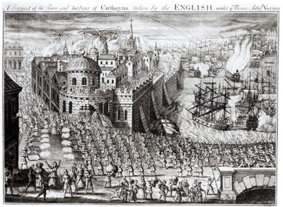 Cesur Amiral Vernon yönetiminde İngilizler tarafından çekilen Kartaca Kasabası ve Limanı, 1741 by English School