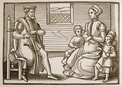 Dört Parçadaki Bütün Mezmurların Tenorundan Bir Puritan Ailesi, 1563 (sepya fotoğrafı) by English School