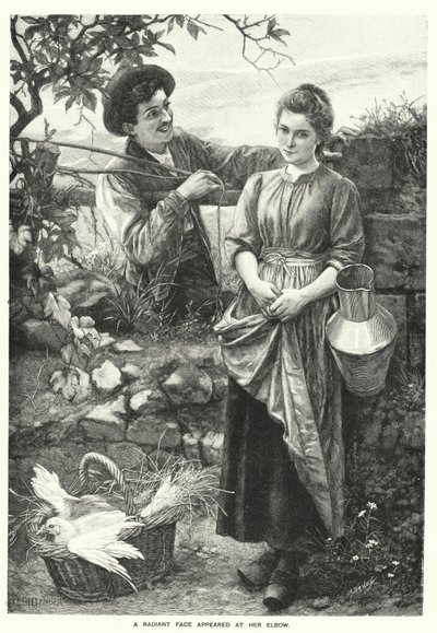 Dirseğinde ışıltılı bir yüz belirdi (gravür) by English School