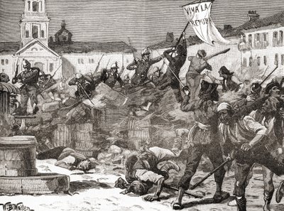 Görkemli Devrim (La Gloriosa) sırasında İspanya'nın Malaga kentinde bir Cumhuriyet ayaklanması by English School