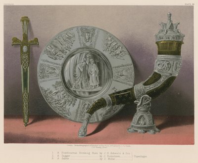 Bir İskandinav İçme Boynuzu, JG Schwartz ve Son, A Dagger, J Didrichsen, A Salver, C Moller, Kopenhag by English School