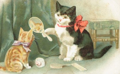 El aynası tutan bir kedi by English School