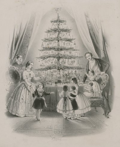 Bir Noel ağacının etrafında duran bir aile by English School
