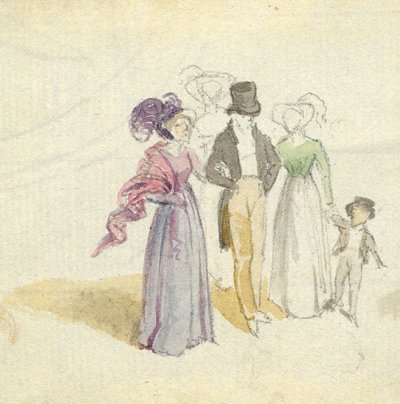 Gezici bir aile, c.1825 (kağıt üzerinde wc) by English School