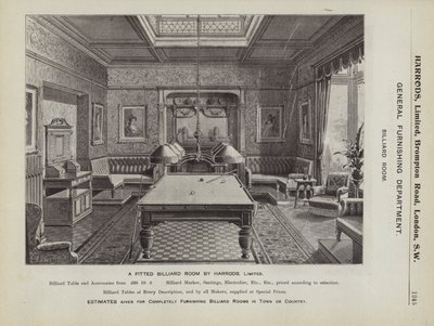 Harrods tarafından donatılmış bir bilardo salonu (litho) by English School
