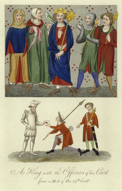 Bir kral ve sarayının görevlileri, 14. yüzyıl by English School