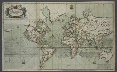 Deniz atlasından yeni ve doğru bir dünya haritası, 1707 (el renkli baskı) by English School