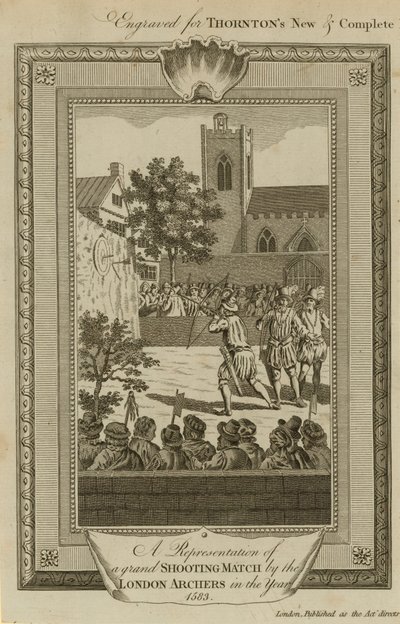 1583 yılında Londra okçuları tarafından yapılan büyük bir atış maçının temsili by English School