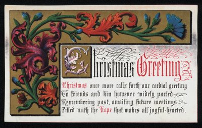 Çiçek kaydırma desenli bir ayet, Noel tebrik kartı. (kromolito) by English School