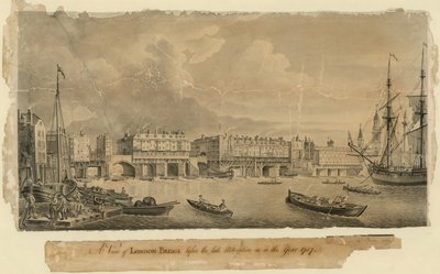 1757 yılında olduğu gibi geç tadilattan önce Londra Köprüsü
