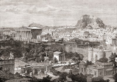 Antik Atina, Yunanistan'dan bir görünüm. İncelemelerin İncelemesinden, 1891'de yayınlandı by English School