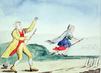 Bir cadı bir adamı sopayla korkutur, c.1790
