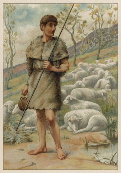 Habil ve koyunları (chromolitho) by English School