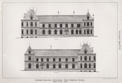 Akademik Binalar, Nottingham, Üçüncü Öngörülen Tasarım (gravür) by English School