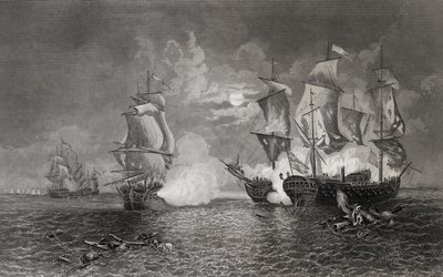 Bonhomme Richard ve Serapis arasındaki aksiyon, 23 Eylül 1779 (gravür) by English School