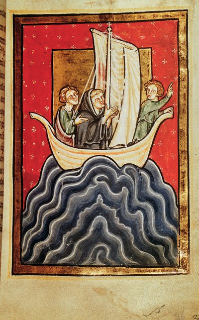 39943 f.2b St. Cuthbert ve Picts ülkesinden dönen iki kardeşi, Bede, Latince (Durham) (parşömen) tarafından yazılan 