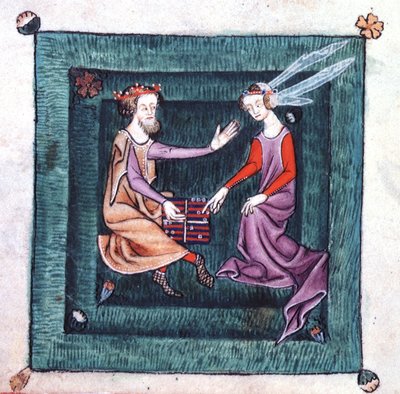 Add 42130 fol.76v Bir bahçede oturan, Luttrell Psalter