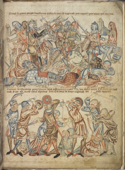 47682 f.40 Bannockburn savaşında savaşan akranlar ve halktan kişiler ekleyin, 'Holkham İncil'inden, c.1320-30 (parşömen) by English School