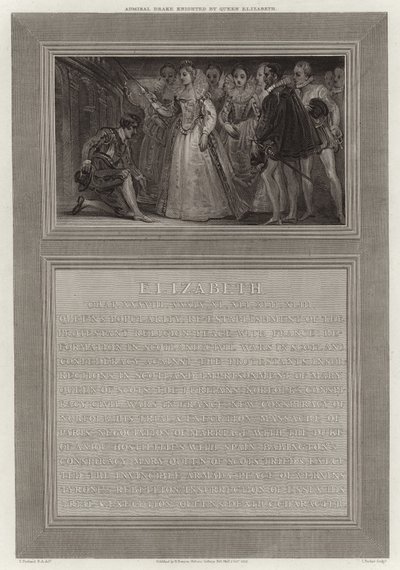 Amiral Drake, Kraliçe Elizabeth tarafından şövalye ilan edildi by English School