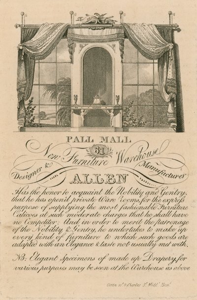 Allens yeni mobilya deposu, 61 Pall Mall, Londra için ilan by English School