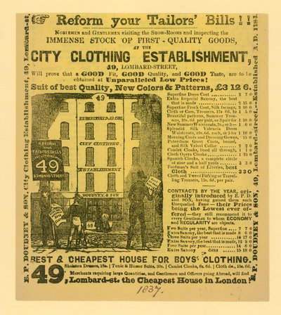 Doudney & Son, City Giyim Kuruluşu, 49 Lombard Street, Londra için ilan by English School