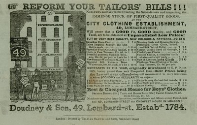 Doudney & Son, City giyim tesisi, 49 Lombard Street, Londra için ilan by English School