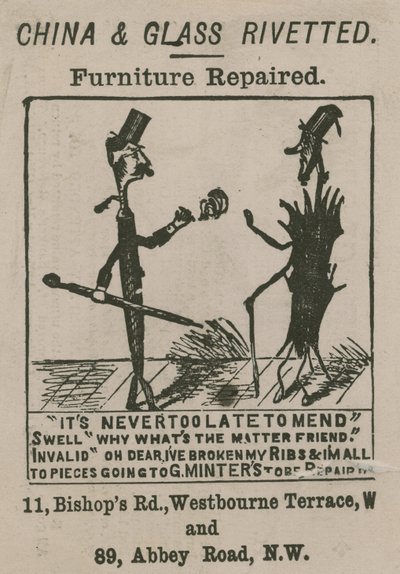 G Minter reklamı; karikatür by English School