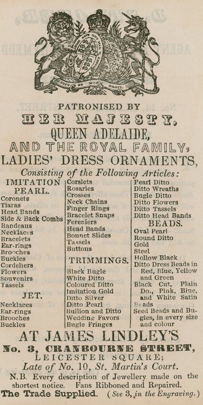 James Lindleys, 3 Cranbourne Street, Leicester Square, Londra için ilan by English School