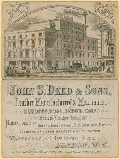 John S Deed & Sons, deri üreticileri ve tüccarları, 451 New Oxford Street, Londra için ilan by English School