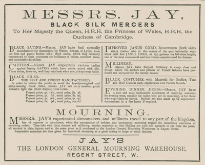 Messrs Jay, The London General Mourning Warehouse, Regent Street için ilan by English School