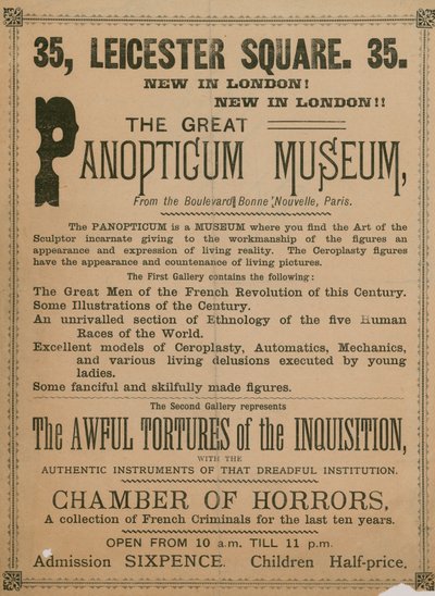 The Great Panopticum Museum reklamı, 35 Leicester Square, Londra, 1854 by English School