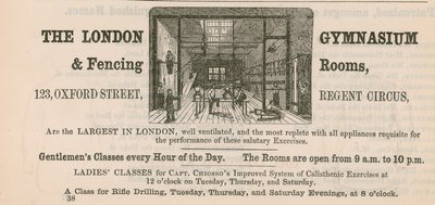 The London Gymnasium & Eskrim Odaları, 123 Oxford Street, Regent Circus için İlan by English School