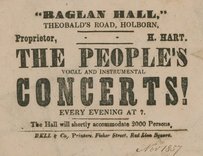 The Peoples Vokal ve Enstrümantal Konserleri için Reklam, Raglan Hall by English School