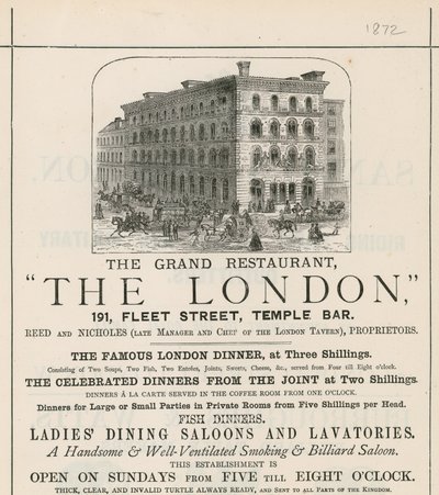 Büyük restoran The London, 191 Fleet Street, Temple Bar için reklam by English School