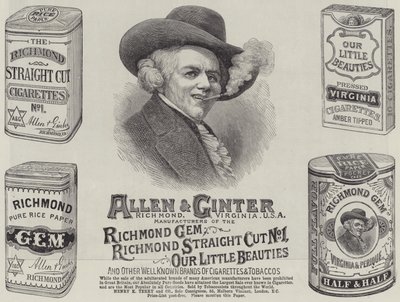 Reklam, Allen ve Ginter (gravür) by English School