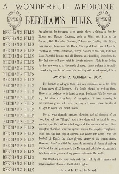 Reklam, Beecham Hapları (gravür) by English School