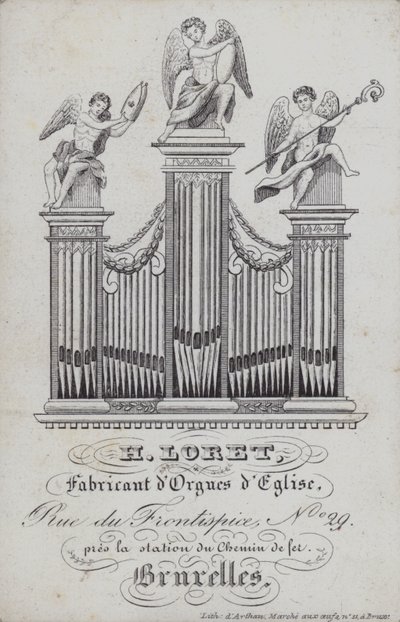H Loret, kilise orgları üreticisi, Brüksel, Belçika (litho) için reklam by English School