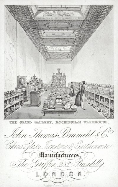 John Thomas Brameld and Co, çin, cam, demir taşı ve toprak eşya üreticileri, Londra için reklam by English School