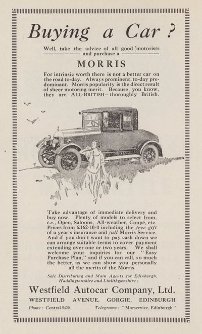Morris arabaları için reklam, 1926 by English School