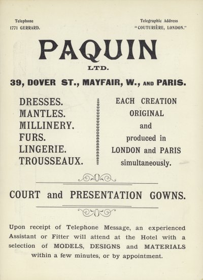 Paquin, terziler için reklam by English School