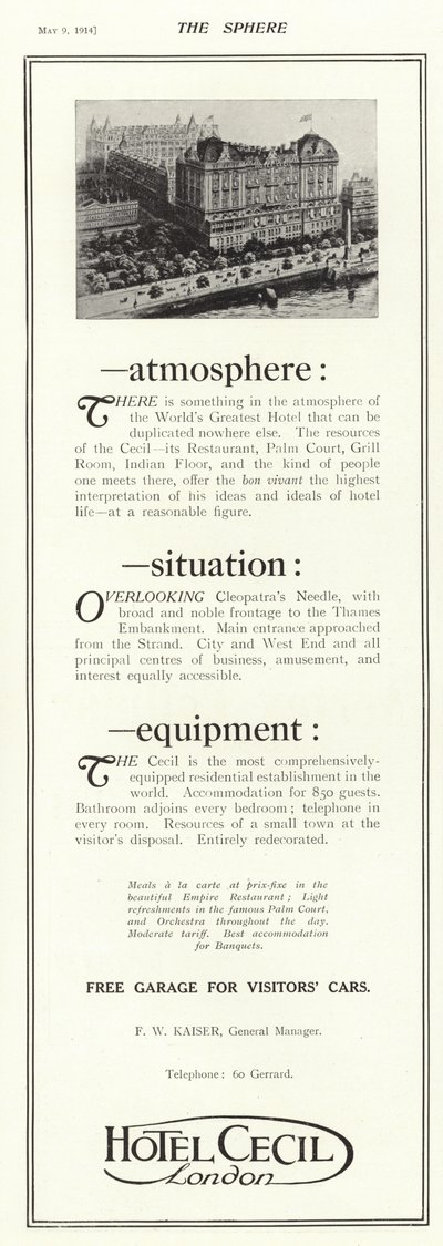 Hotel Cecil, Londra için reklam by English School