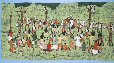 Seyircilerin izlediği Afrika batik, resimleme ve futbol maçı (tekstil) by English School