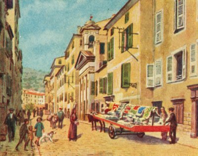 Ajaccio, Bir Korsika caddesi (renkli litografi) by English School