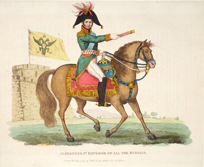 Alexander I, Tüm Rusyaların İmparatoru, pub. Richard Evans tarafından, Romney tarafından oyulmuş, William Mudford tarafından kaleme alınan Waterloo Savaşının Tarihsel Hesabından bir örnek, 1816 by English School