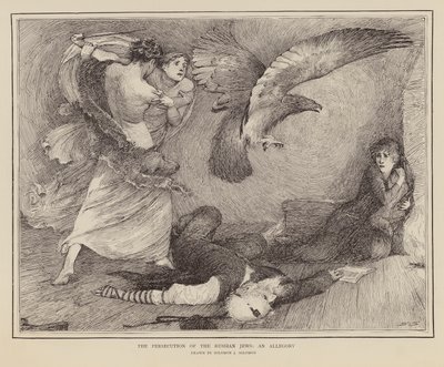 Rus Yahudilerine yapılan zulmü gösteren alegori (gravür) by English School