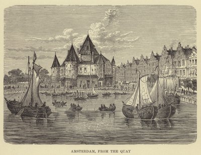 Amsterdam, Rıhtımdan (gravür) by English School