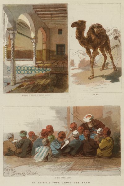 Araplar Arasında Bir Sanatçının Turu (renkli gravür) by English School