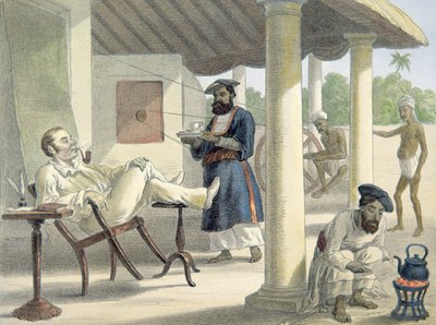 Bir İngiliz Yetkilisi ve yerli hizmetkarları, c.1860 (renkli taş) by English School